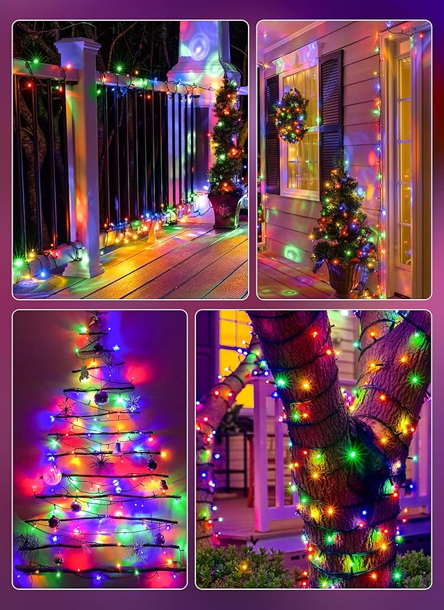 Brightown 2 Pack Solar Christmas String Lights Outdoor, Total 144Ft 400 LED Twinkle Fairy Lights Waterproof with 8 Modes Auto On/Off for Patio Tree Garden Party Home Wedding Decorations (Multicolor)