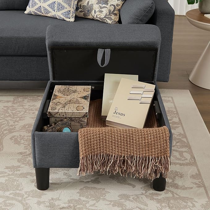 101" Convertible Sectional Sofa with Ottoman Coffee Table, Modern Linen Fabric U-Shaped Couch with Storage Pocket, 4 Seat Sofa Couches for Living Room, Apartment, Office, Darkgrey