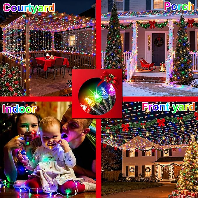 470FT 1500LED Christmas Lights, 12 Modes Multicolor Outdoor String Lights with Timer & Dimmable, Waterproof Green Wire Christmas String Lights for Indoor Tree Xmas Patio Fence Wedding Party Decor