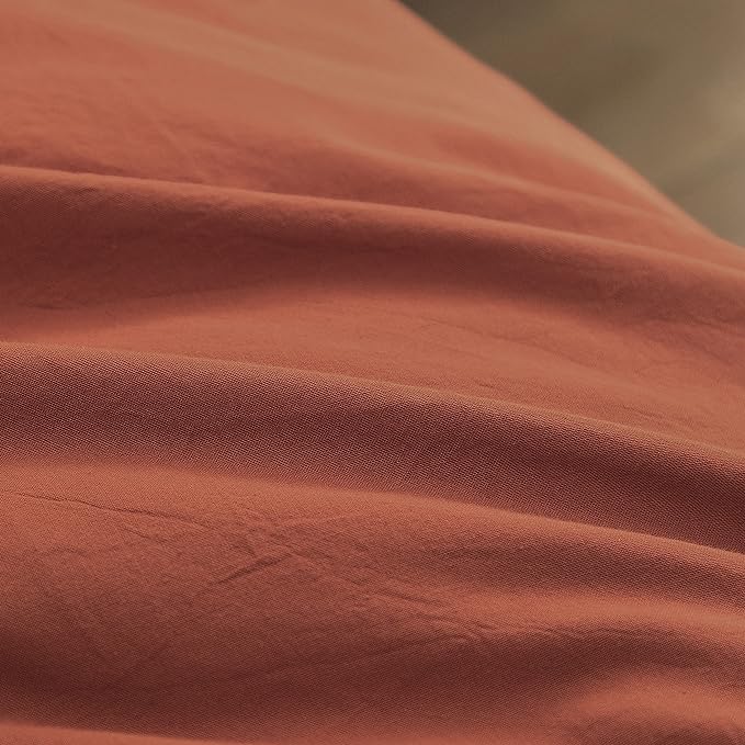 BESTOUCH Duvet Cover Set 100% Washed Cotton Linen Feel Super Soft Comfortable Chic Lightweight 3 PCs Home Bedding Set Solid Crimson Red Full/Double