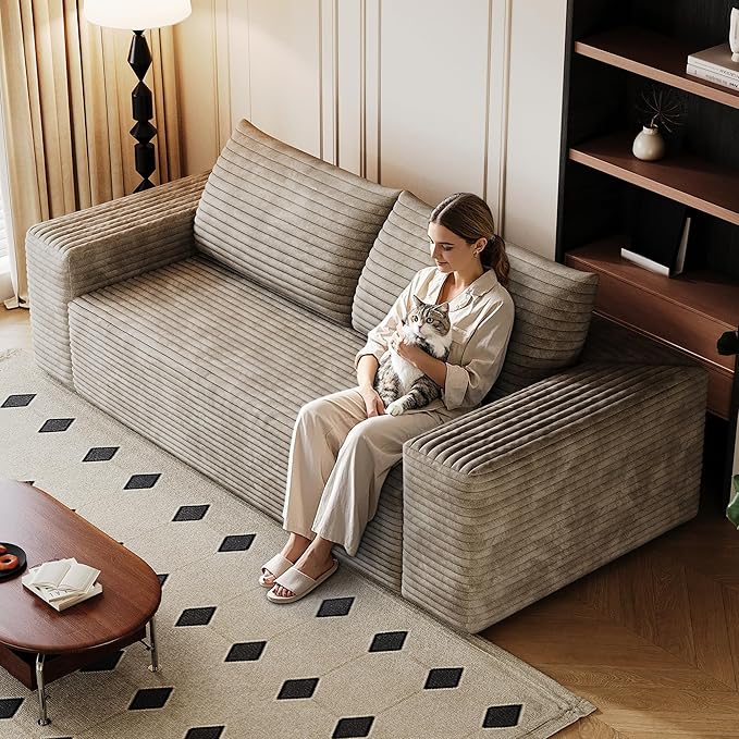 Cloud Loveseat Sofa, Modern Corduroy 2-Seater Couch with Deep Seat, No Assembly Required Memory Foam Sofa, Boneless Sofa in a Box for Bedroom, Apartment, Office,Small Space (Camel,70.8in)
