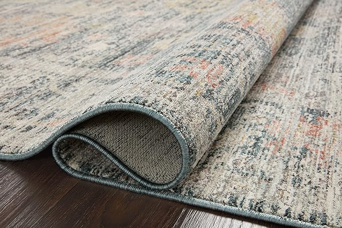 Loloi Magnolia Home by Joanna Gaines Millie Collection MIE-01 Blue/Multi 5'-3" x 5'-3", .25" Pile Height, Round Area Rug