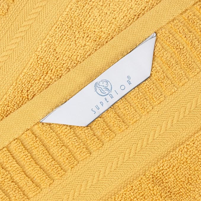 Superior Venice Zero Twist Cotton Medium Weight Towels, for Kitchen, Bathroom, Shower, Spa, Plush Towels, Bath Essentials, Ribbed Textured Border, Absorbent Hand Towels, Set of 6, Gold