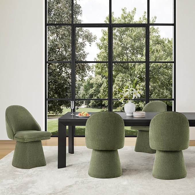 Swivel Dining Chairs Set of 1, Upholstered Mid Century Modern Deskchair with Round Back, Linen Fabric Kitchen Chairs for Dining Room, Bedroom, Dressing Room, Moss Green