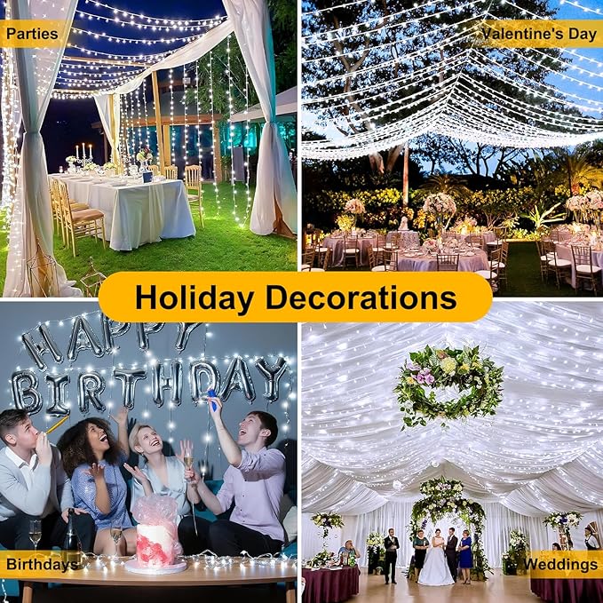 196FT 600LED Christmas Lights Plug in,Waterproof Fairy Lights with Plug 8 Modes,Lights Lighting Outside Indoor Garden Party Wedding Christmas Tree Decoration(Cool White)