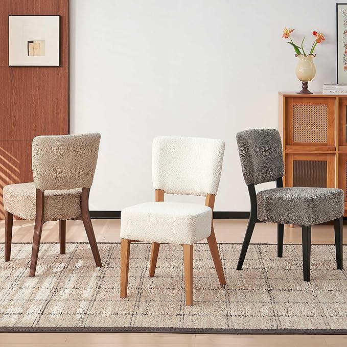 Howtek Modern Dining Chairs Set of 4 with 6.3" Thick Seat Cushions, Space-Saving Stackable Upholstered Kitchen Chairs, Ergonomic Backrest & Wood Grain Metal Legs, Brown