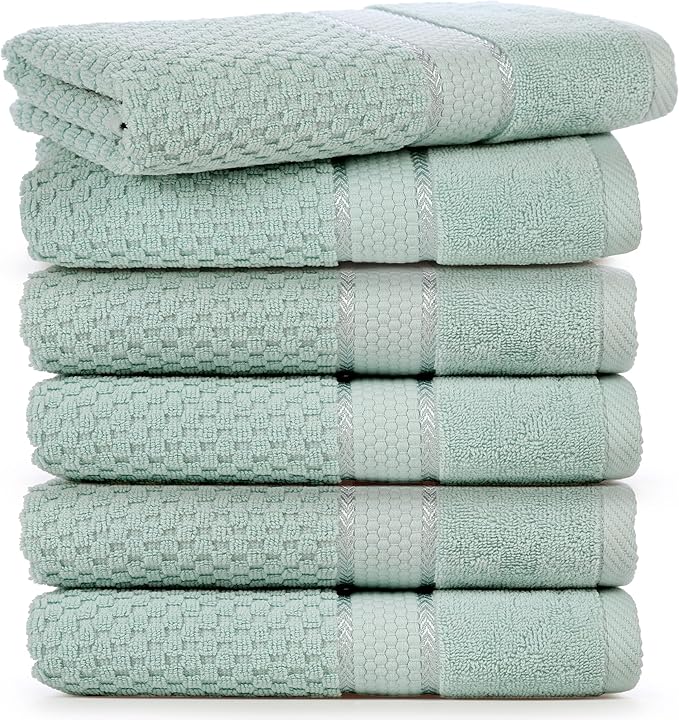 Ample Decor Bathroom Hand Towel 18 X 28 Inch 600 GSM 100% Cotton - Popcorn Textured Towel - 6Pcs Mint Green