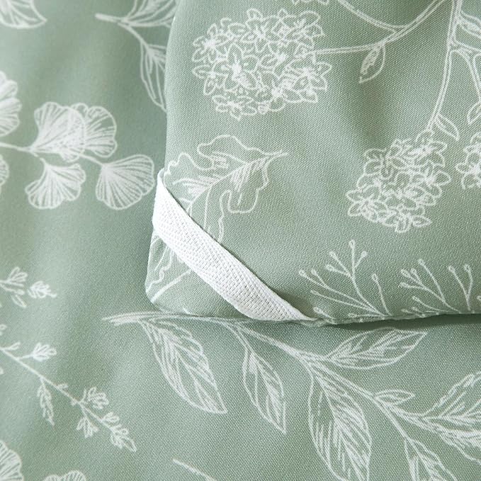 EAVD Vintage Garden Sage Green Floral Comforter Set Full Soft Microfiber Chic Cute Floral Bedding Comforter Set 1 Full Comforter and 2 Pillowcases Fresh Botanical Comforter Set for All-Season