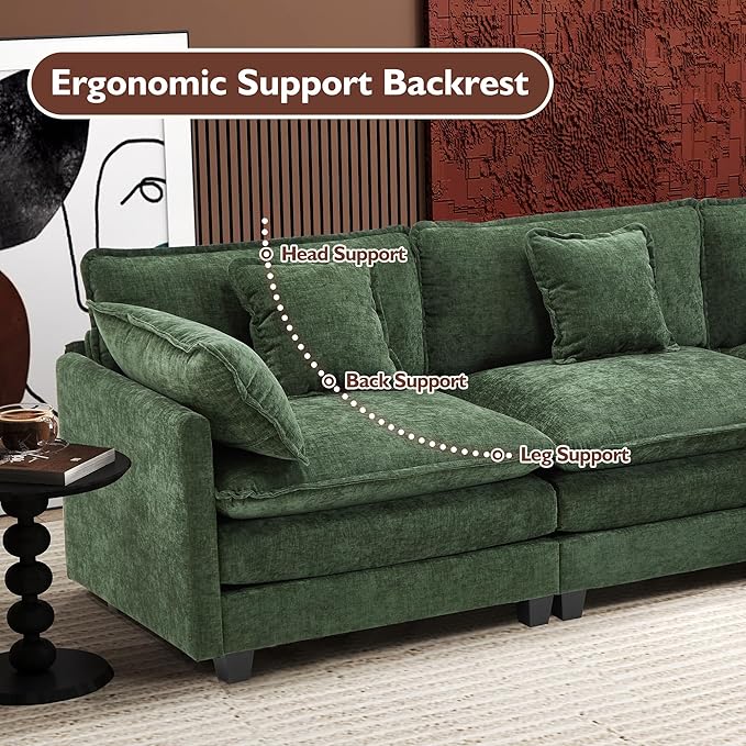 Ihanherry Cloud Sofa 77 Inch Loveseat, Modern Sectional Couch, 2-Seats Sofa for Living Room Bedroom and Apartment, Comfy Double Layer Upholstered Seat Cushion, Breathable Chenille Fabric, Green