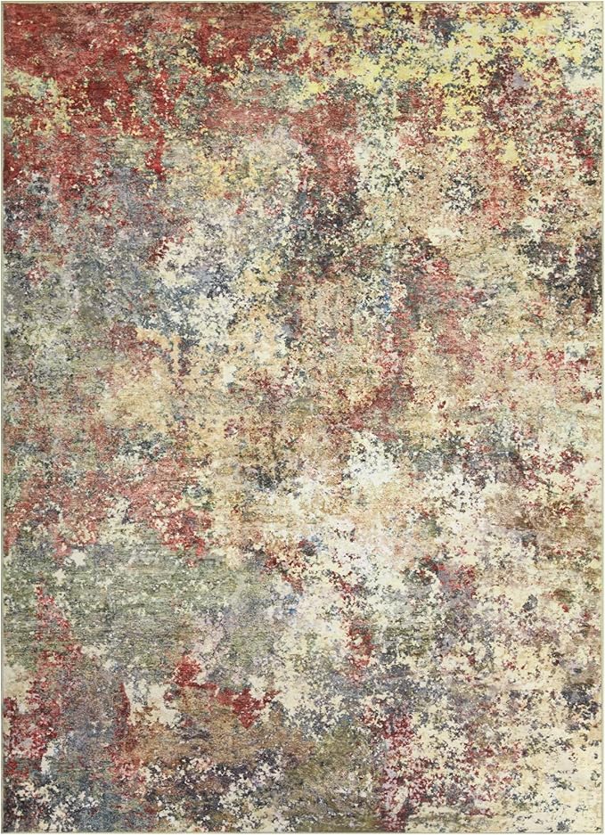 Washable Area Rug for Living Room: 8x10 Modern Abstract Neutral Soft Rug for Bedroom Dining Room No Slip Low Pile Carpet for Nursery Home Office - Red/Ivory