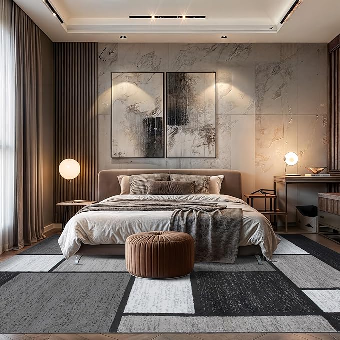 Rugshop Modern Geometric Gray Area Rug, Carpet with Jute Backing for Living Room, Large Bedroom, or Open Spaces, 9' x 12'