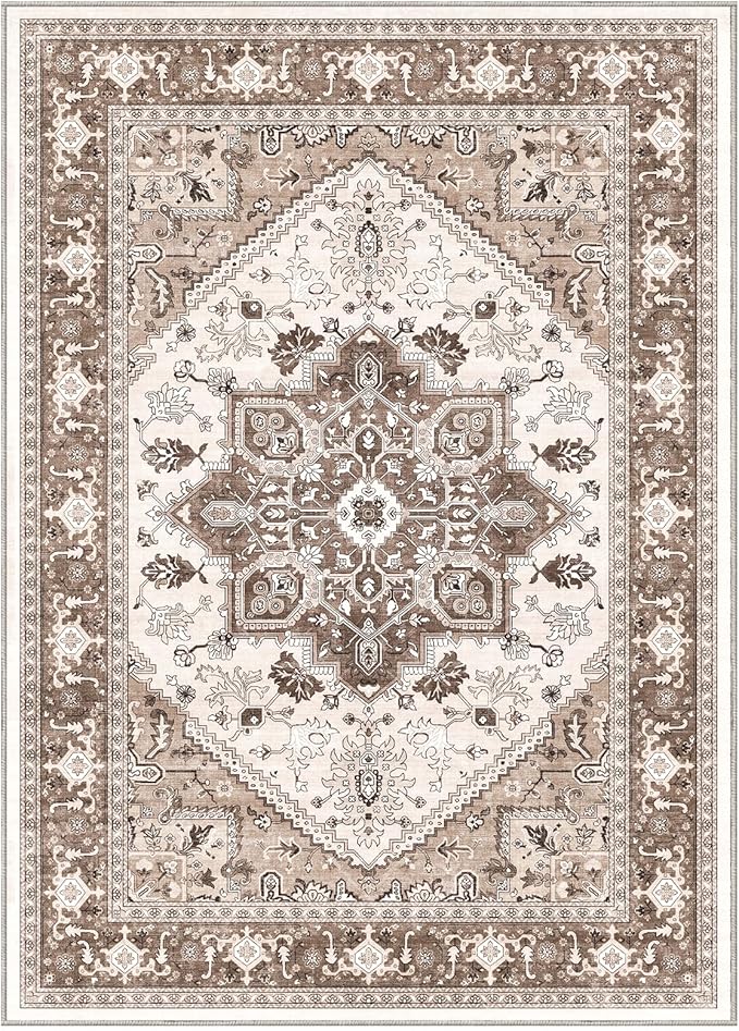 OPPODREAM Thin 6x9 Area Rugs, Washable Rug 6x9 with Non Slip Backing, Faux Cashmere Low-Pile 6 x 9 Carpet, Khaki