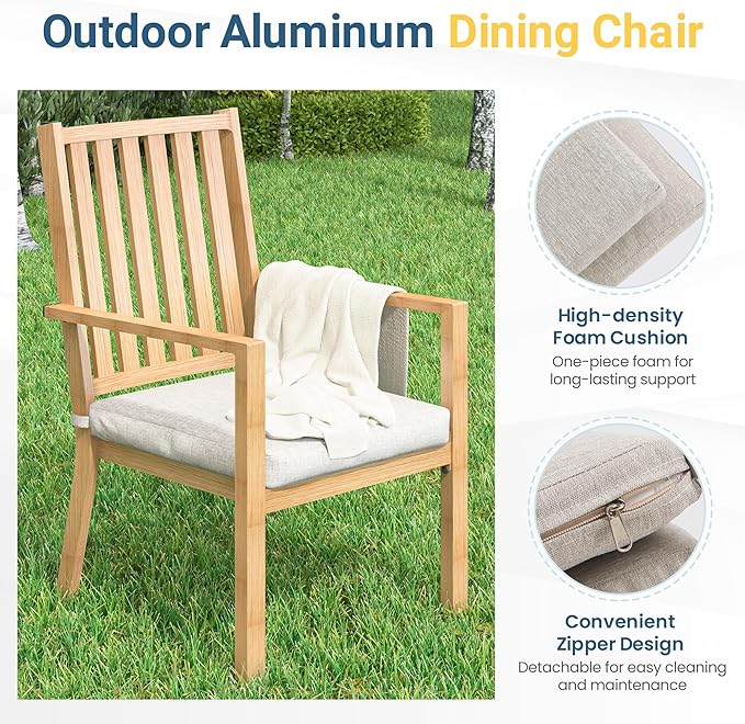 Wisteria Lane Aluminum Patio Dining Sets, 3 Pieces Patio Table Set, Outdoor Dining Table with 2 Bench, Outdoor Patio Dining Furniture Set with Removable Cushion for Lawn, Garden, Backyard, Brown