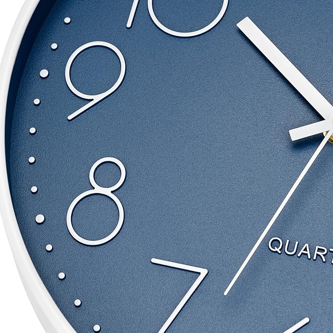 Foxtop 14 Inch Wall Clock Large Silent Non-Ticking Battery Operated Round Quartz Modern Wall Clock Decorative for Office Living Room Bedroom Kitchen Home (Cerulean)