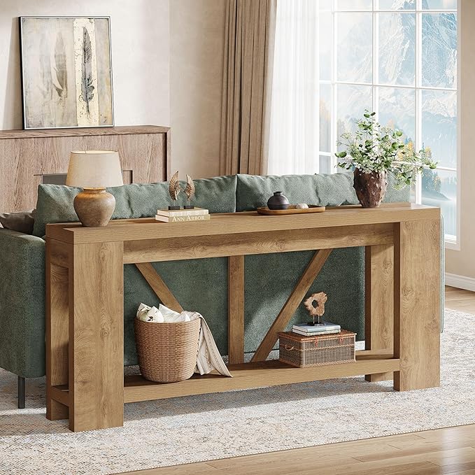 Tribesigns 70.9" Extra Long Entry Table, Farmhouse Wood Console Table with Storage, Modern Accent Sofa Table Behind Couch Foyer Tables for Entryway, Living Room, Entrance, Light Brown