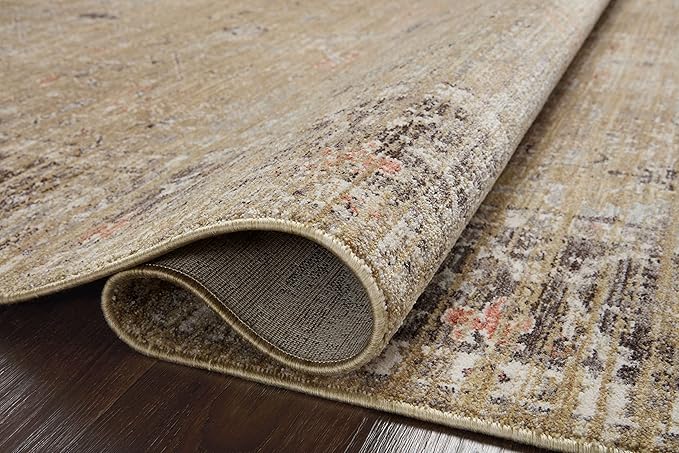 Loloi Magnolia Home by Joanna Gaines Millie Collection MIE-03 Gold/Charcoal 5'-3" x 5'-3", .25" Pile Height, Round Area Rug