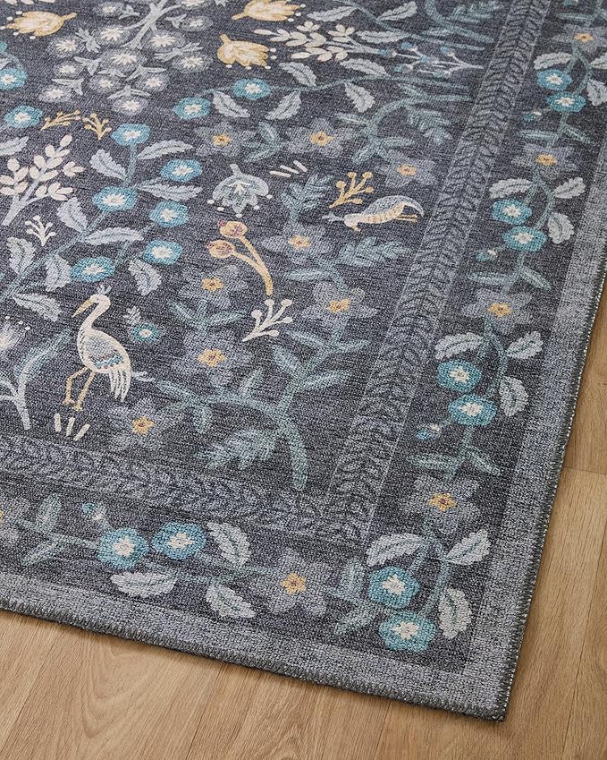 Loloi Rifle Paper Co. Maison Collection MAO-01 Nightingale Black 8'-4" x 11'-6", .19" Pile Height, Area Rug