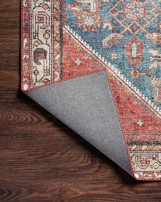 Loloi Layla Collection LAY-10 Marine/Clay 2'-6" x 12'-0" .13" Thick Runner Rug, Soft, Durable, Vintage Inspired, Distressed, Low Pile, Non-Shedding, Easy Clean, Printed, Living Room Rug