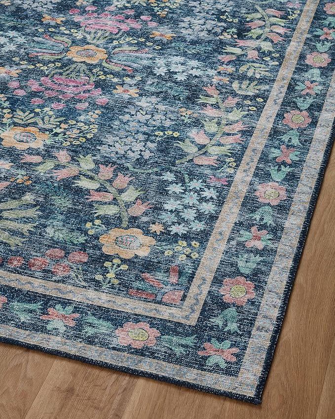 Loloi Rifle Paper Co. Maison Collection MAO-06 Blue/Multi 3'-0" x 3'-0" Round, .19" Pile Height, Accent Rug