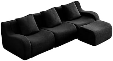 Black Teddy Fabric Cloud Ottoman, Modern Boneless Modular Footstool in a Box for Living Room, Comfortable Deep Seat Design, No Assembly Required, Sofas para Sala