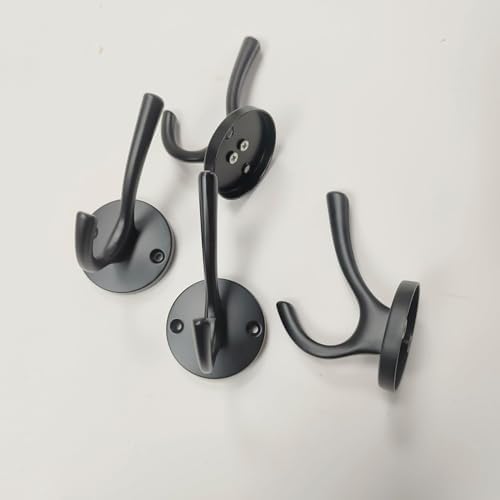 ZUONAI Black Coat Hooks 4 Pack Matte Black Hooks for Hanging Coats and Hat Hook Door Towel Hooks for Bathrooms Wall Mounted Double Metal Robe Hook Kitchen Hanger Sturdy Coat Locker Single