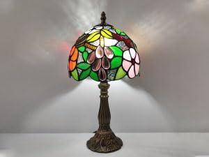 Tiffany Table Lamp 3-Way Tiffany Style Desk Lamp Small Stained Glass Lamp Antique Light Home Bedroom Bedside Lamp Retro Reading Decoration Lamps (Grapes Flowers Style)