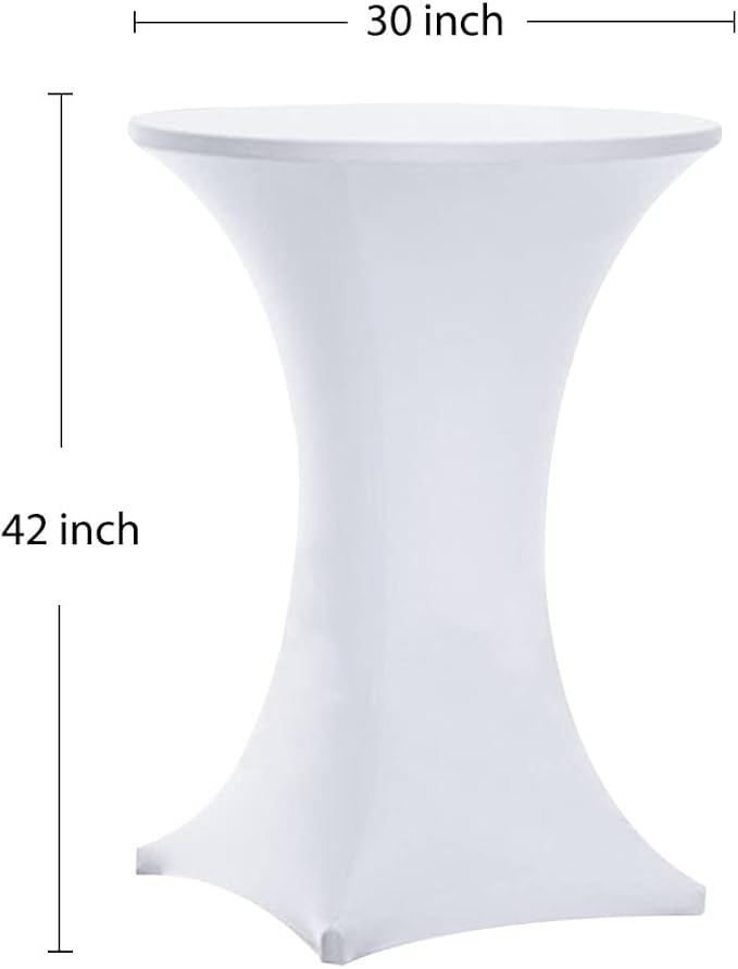 Tina 8 Pack 30x42 Inch Highboy Spandex Cocktail Table Covers White, Fitted Stretch Cocktail Tablecloth for Round Tables (8PC 30X42 White)