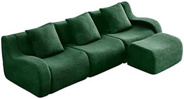 Green Teddy Fabric Cloud Ottoman, Modern Boneless Modular Footstool in a Box for Living Room, Comfortable Deep Seat Design, No Assembly Required, Sofas para Sala