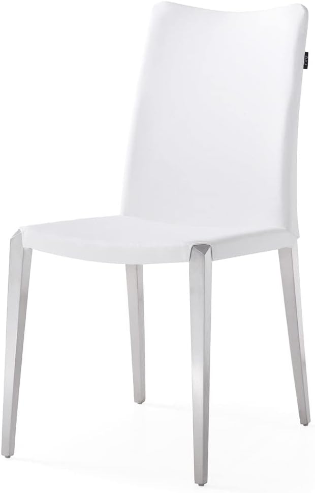 ZURI Modern Jordan Dining Chair in White Leatherette and Brushed Stainless Steel Base