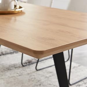 63"-79" Expandable Dining Table Set for 6, Wood Table & 6 White Chairs, Extendable Kitchen Dining Table Set for Kitchen & Dining Room, Modern Oak & White