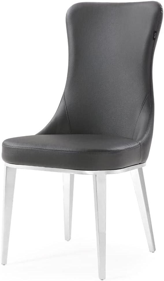 ZURI Modern Norma Dining Chair - Dark Grey with Polished Stainless Steel Base