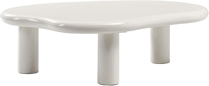 HULALA HOME Modern Cloud-Inspired Coffee Table with Asymmetrical Lacquered Top, Adjustable Legs & Rounded Corners, 50.5”W Contemporary Center Table for Living Room/Office, Holds 110 LBS, Easy Assembly