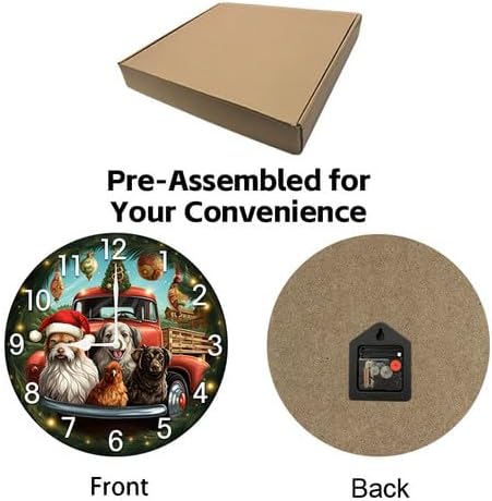 Christmas Dogs Chicken Truck Wall Clock Large Silent Non-Ticking Battery Operated Modern Clocks for Living Room Decor/Bedroom/Office (12x12 in)