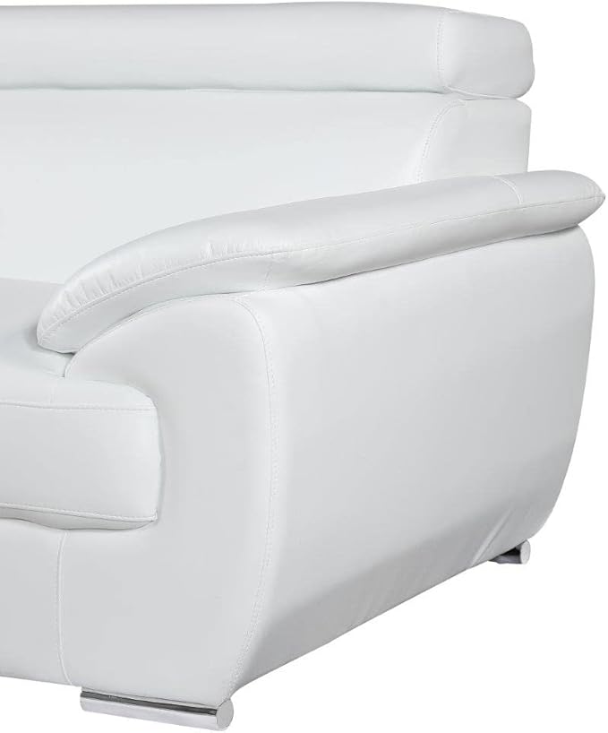 Blackjack Furniture 4571 Veal Collection Modern Genuine Leather Accent Chair with Adjustable Headrest, Sturdy Wood Frame and Stainless Steel Legs, Stylish Living Room Arm Chair, White