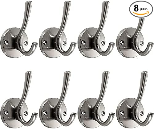 ZUONAI Coat Hooks Brushed Nickel 8 Pack Bathroom Hook for Wall Robe Hook Decorative Metal Clothes Hooks for Hanging Coats and Hat Towel Hang for Bathrooms