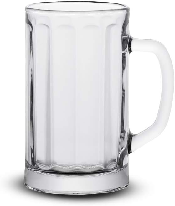 Vikko 17 Ounce Beer Glass Mugs, Weighted Base Clear Beer Mugs with Comfortable Handle, Versatile, Dishwasher Safe, Set of 6 (3.4” x 6.2”)