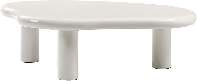 HULALA HOME Modern Cloud-Inspired Coffee Table with Asymmetrical Lacquered Top, Adjustable Legs & Rounded Corners, 50.5”W Contemporary Center Table for Living Room/Office, Holds 110 LBS, Easy Assembly