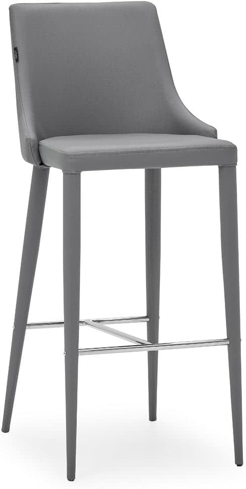 ZURI Jillian Gray Leatherette Bar Stool with Stainless Steel Base
