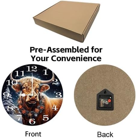 Cow with Christmas Wall Clock Large Silent Non-Ticking Battery Operated Modern Clocks for Living Room Decor/Bedroom/Office (10x10 in)