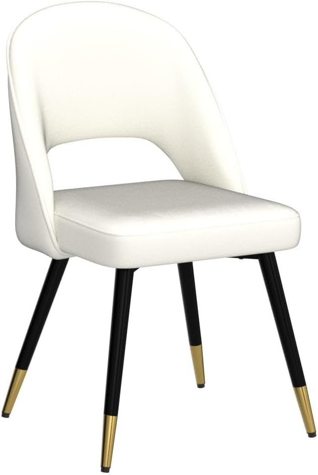 LukeAlon Classic Velvet Dining Chairs Set of 2, Upholstered Open Back Kitchen Chair with Metal Legs Armless Side Chairs Mid Century Dinner Chairs for Dining Room, Beige