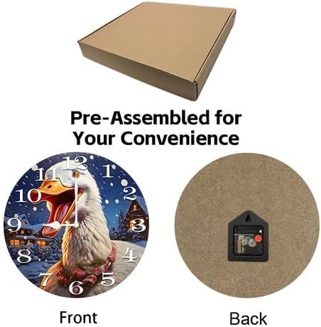 Christmas Goose Wall Clock Large Silent Non-Ticking Battery Operated Modern Clocks for Living Room Decor/Bedroom/Office (10x10 in)