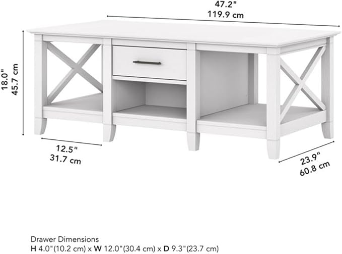 Bush Furniture Coffee Table with Storage with Aged Bronze Hardware | Key West Collection Center Counter for Living Room | 47Wx24Dx18H