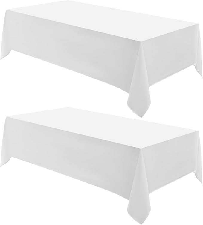 Rectangular Tablecloth 90x156 Inch 2 Pack White Table Cloths for 8ft Stain Resistant Decorative Washable Polyester Rectangle Tablecloths for Dining Table Banquets Buffet Parties and Wedding