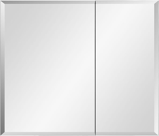 Bathroom Medicine Cabinet with Beveled Edge Mirrored Door 30 x 26 inch, Recessed or Surface Mount, with Adjustable Glass Shelves