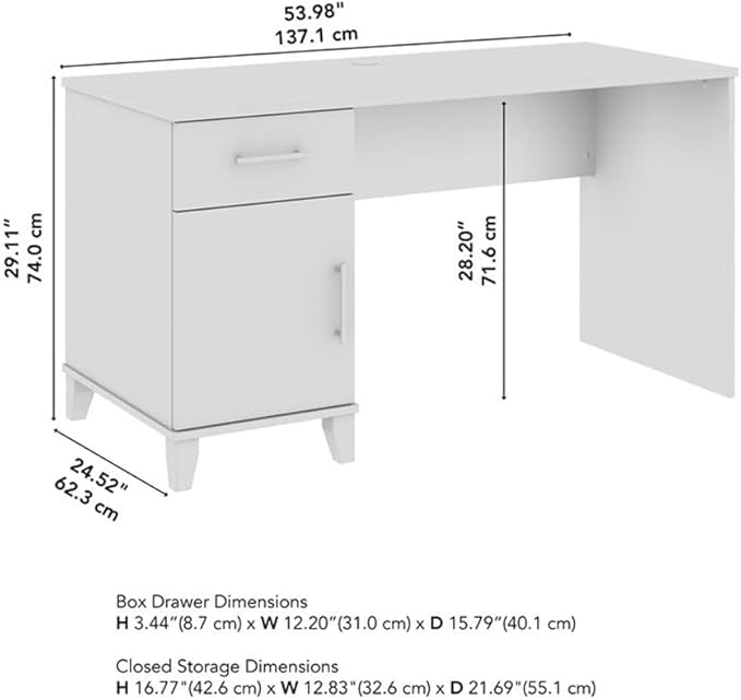 Bush Furniture Somerset 54W Office Desk with Drawer and Cabinet in Storm Gray, Computer Table with Storage for Home Office Workspace