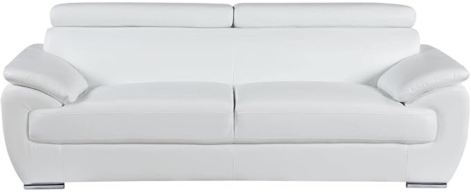 Blackjack Furniture 4571 Veal Collection Genuine Leather Couch for Living Room, Elegant Modern Design with Adjustable Headrests and Durable Wood Frame, Sofa, 86", White