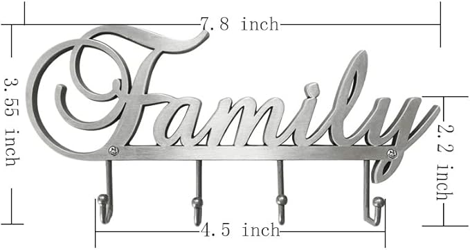 Myartte Key Holder- Key Hooks Decorative for Wall Decorative Zinc Alloy Key Organizer Rack with 4 Hooks -with Screws (Antique Sliver Family)