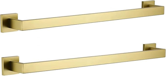 LANC 2-Pack Brushed Gold Bathroom Towel Bars 23.6-Inch Bath Towel Rail Square Towel Racks Kitchen Towel Holders Stainless Steel Wall Mount Towel Hanger Towel Rods,A8804-6BG