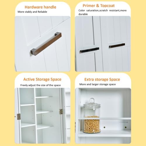 Kitchen Pantry Storage Cabinet, 47inch Freestanding Pantry Cabinet with Doors and Adjustable Shelves, Small Food Storage Cupboard for Dining Room, White
