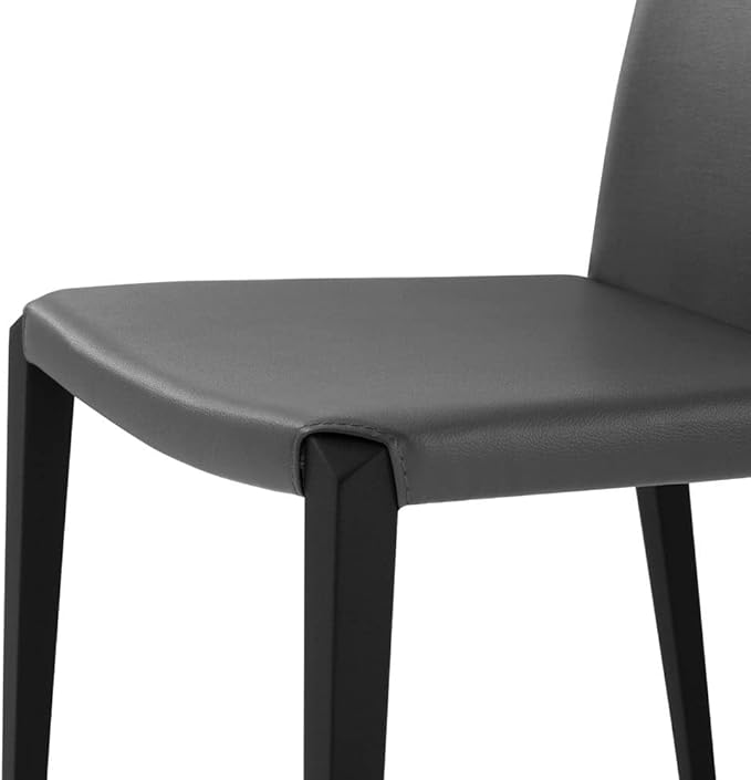 ZURI Modern Jordan Dining Chair in Dark Grey Leatherette and Matte Black Steel Base